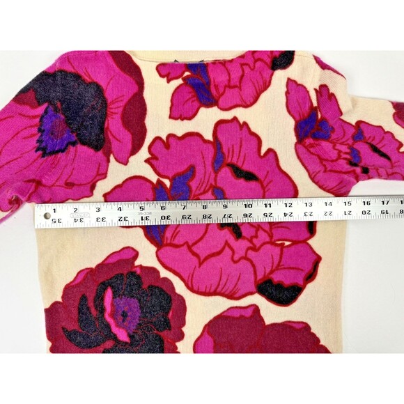 Talbots Audrey Pure Cashmere Sweater Womens Petite Pink Ivory Floral Luxe Knit - Picture 7 of 10